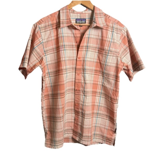 Patagonia Other - Patagonia Men’s Sz M Short Sleeve Button Front Orange Peach Plaid Shirt